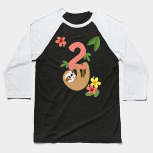 Turning 2 Cute Hanging Sloth Baseball T-Shirt